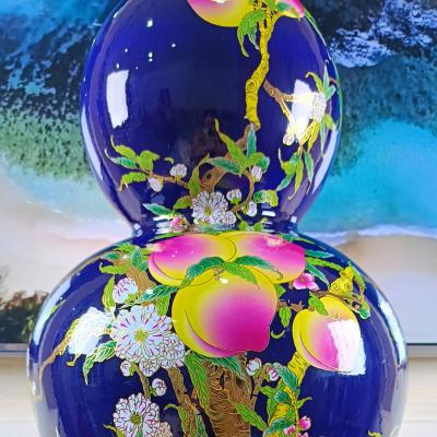 Bình Hồ Lô Men Xanh - Họa Tiết Đào Trường Thọ